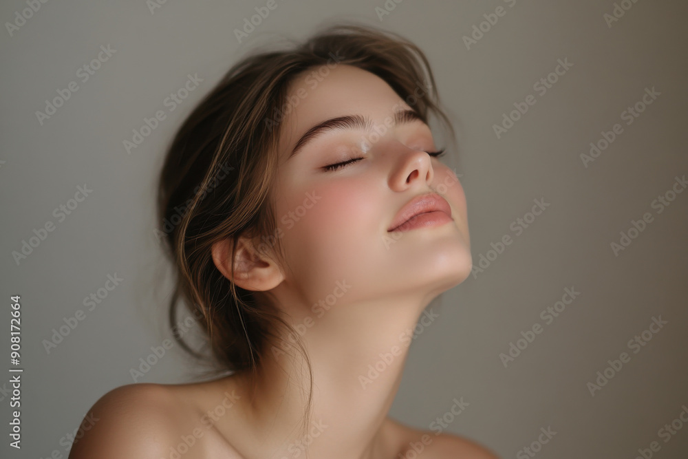 A close up of a girl's face with her eyes closed A close up of a girl's face with her eyes closed