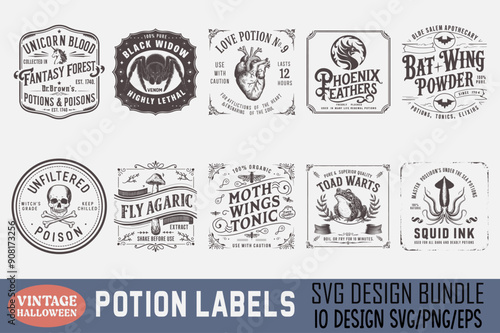 Vintage Halloween Potion Label Bundle