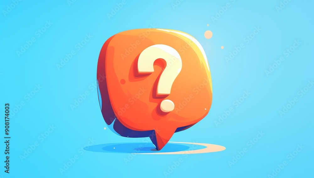 Minimalistic Illustration of Orange Chat Bubble with Question Mark on Light Blue Background, Emphasizing Inquiry and Communication Minimalistic Illustration of Orange Chat Bubble with Question Mark on Light Blue Background, Emphasizing Inquiry and Communication