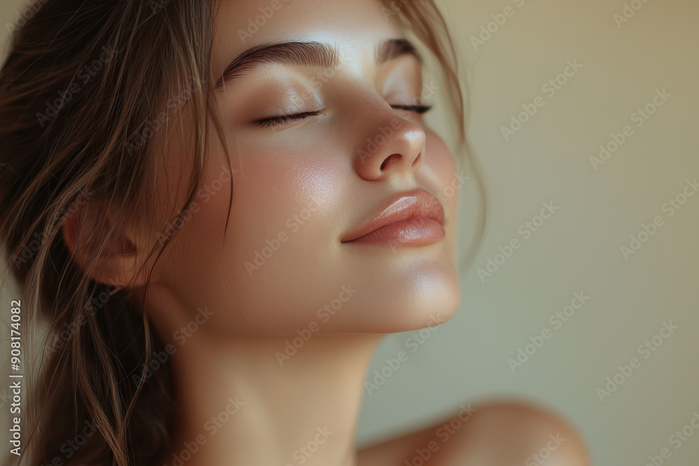 Fototapeta premium A close up of a girl's face with her eyes closed