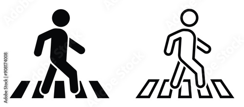 Pedestrian crossing vector icons. Zebra crossing vector signs set