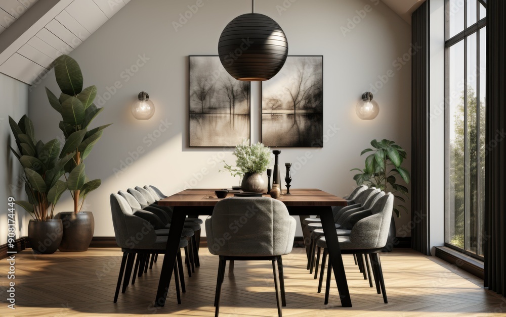 A beautifully designed art deco dining room with stylish furniture, embracing natural light and greenery, creates an inviting atmosphere for gatherings A beautifully designed art deco dining room with stylish furniture, embracing natural light and greenery, creates an inviting atmosphere for gatherings