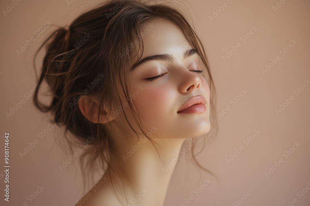 A close up of a girl's face with her eyes closed A close up of a girl's face with her eyes closed