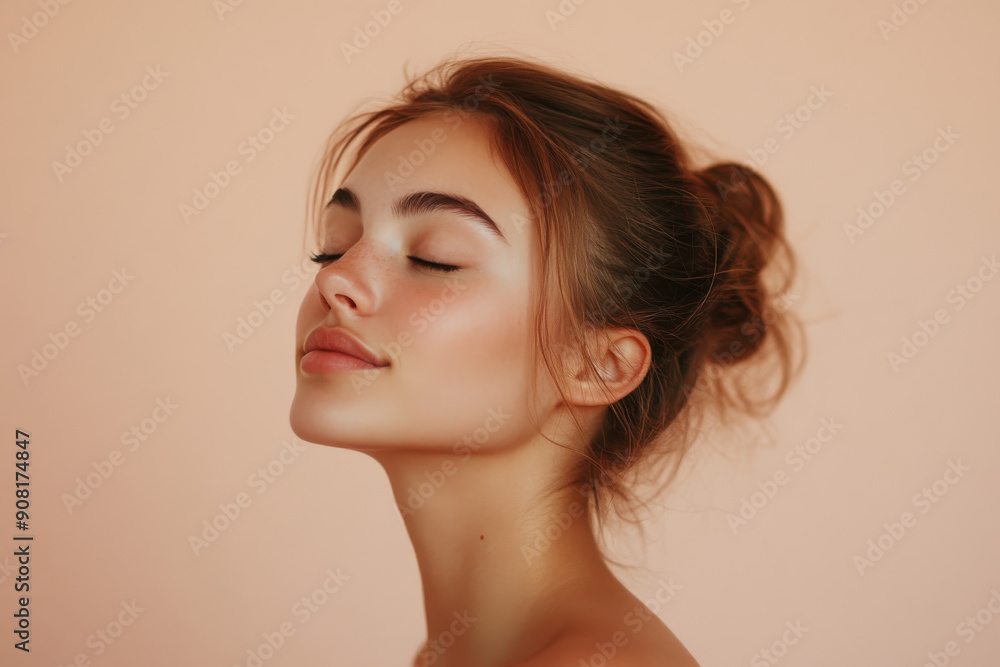 A close up of a girl's face with her eyes closed A close up of a girl's face with her eyes closed