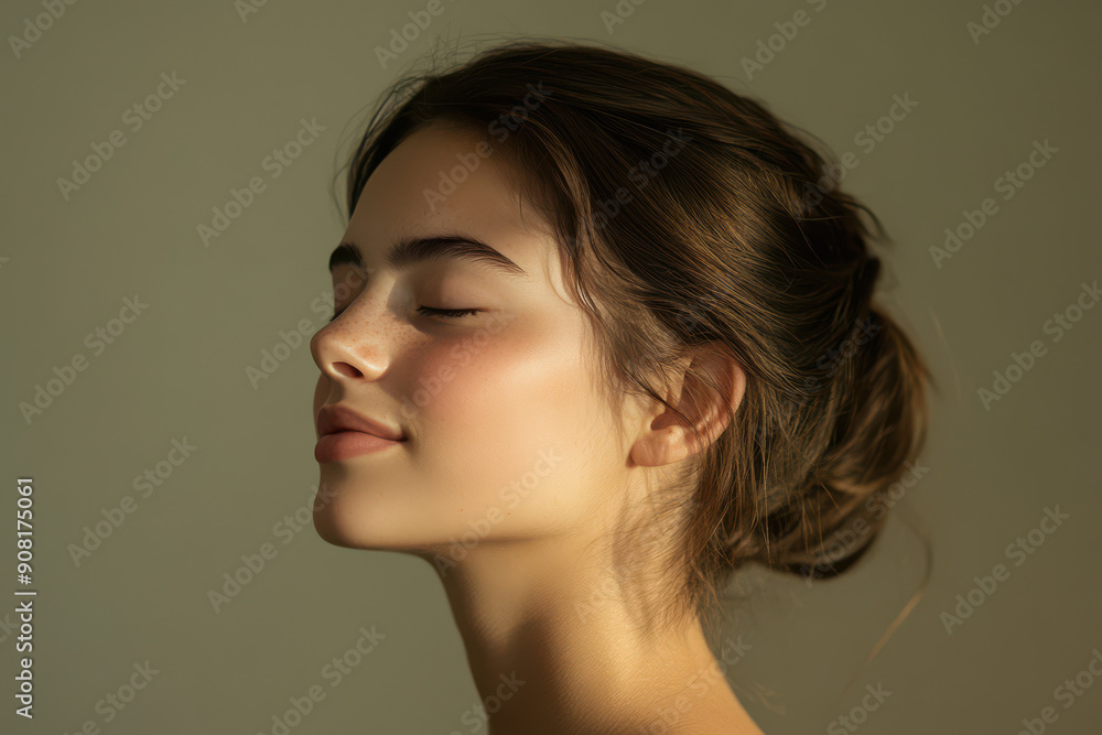 A close up of a girl's face with her eyes closed A close up of a girl's face with her eyes closed