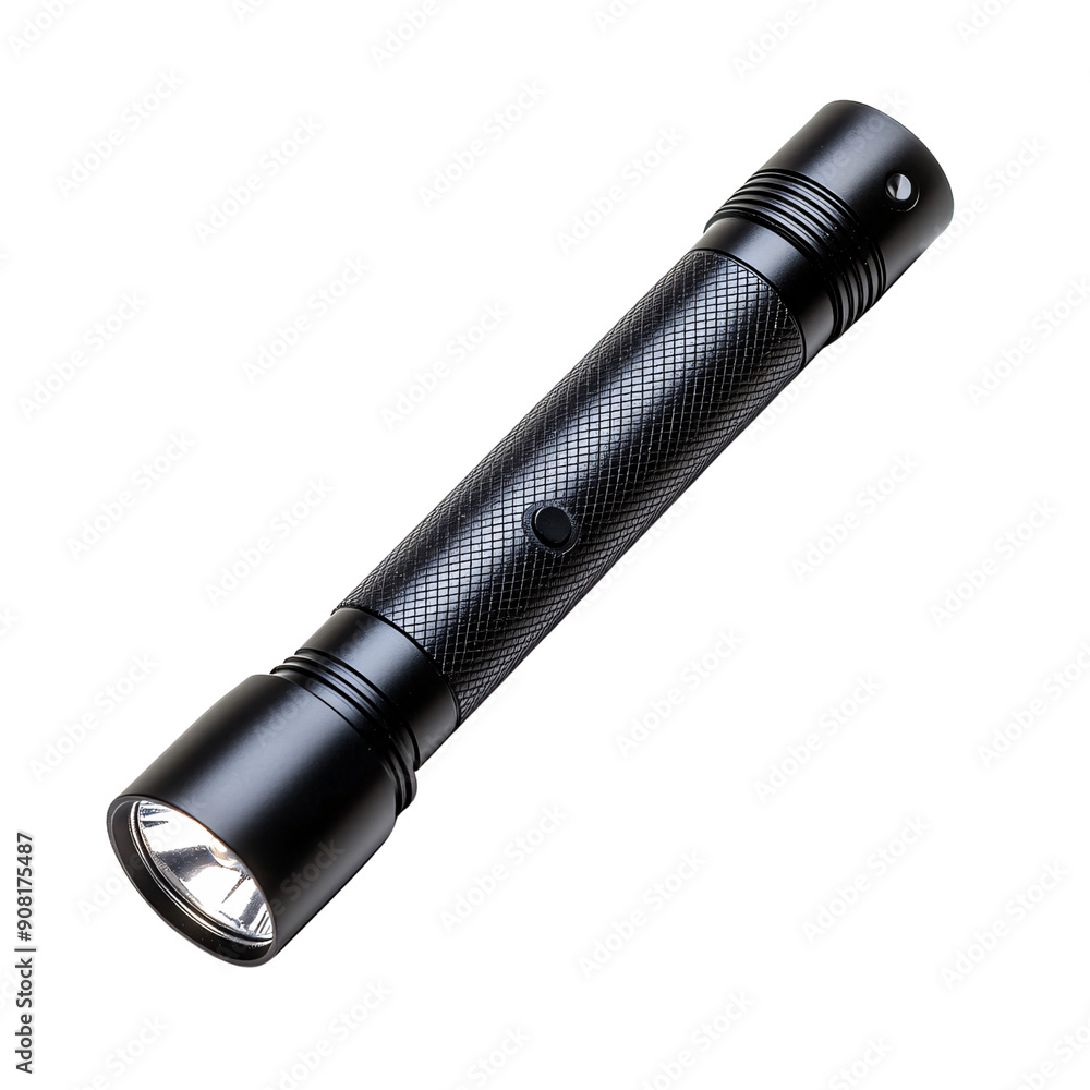 Illuminating the Darkness - Single flashlight shining brightly on a white isolated background. Illuminating the Darkness - Single flashlight shining brightly on a white isolated background.