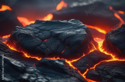 Molten lava texture black stone background. Burning floor - Armageddon or hell concept.