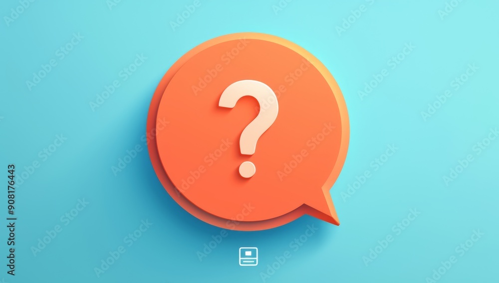 Simple Vector Icon of Orange Speech Bubble with Question Mark on Light Blue Background, Minimalist Web Interface Design with White and Grey Elements Simple Vector Icon of Orange Speech Bubble with Question Mark on Light Blue Background, Minimalist Web Interface Design with White and Grey Elements