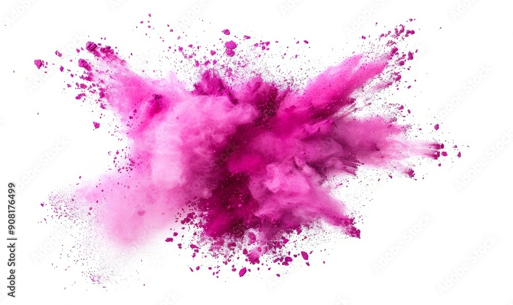 A vibrant pink powder explosion on a clean white background A vibrant pink powder explosion on a clean white background