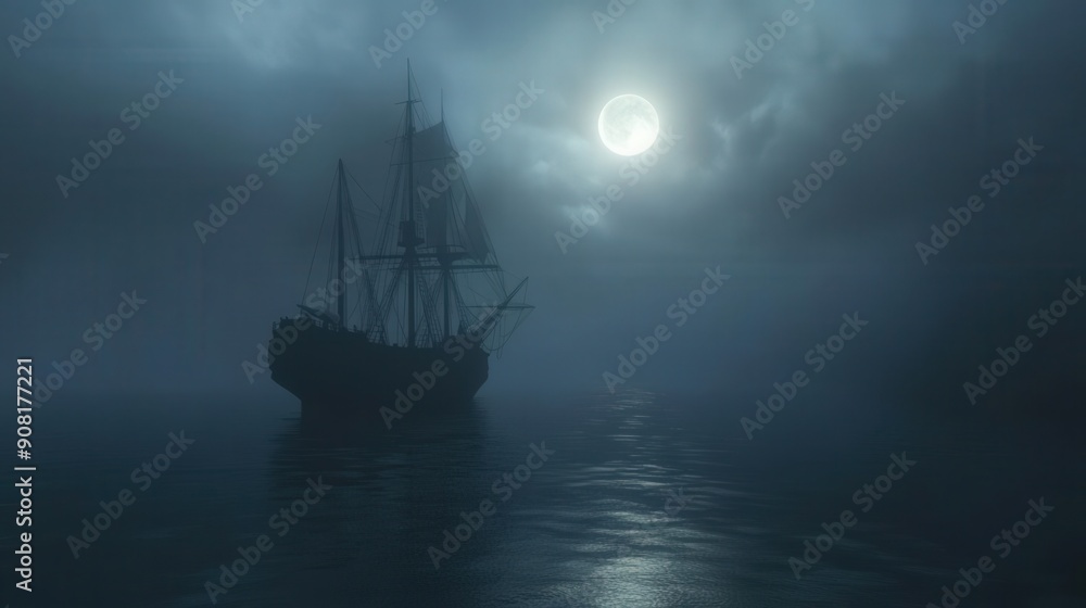4K Realistic Animation A ghost ship sailing through foggy waters under a dark sky 4K Realistic Animation A ghost ship sailing through foggy waters under a dark sky