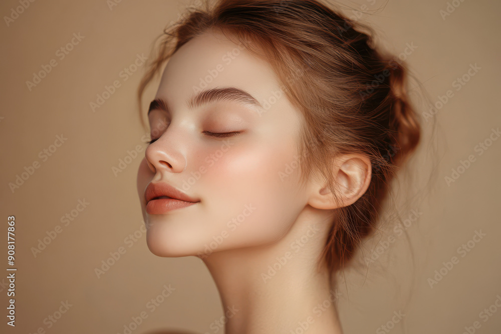 A close up of a girl's face with her eyes closed A close up of a girl's face with her eyes closed