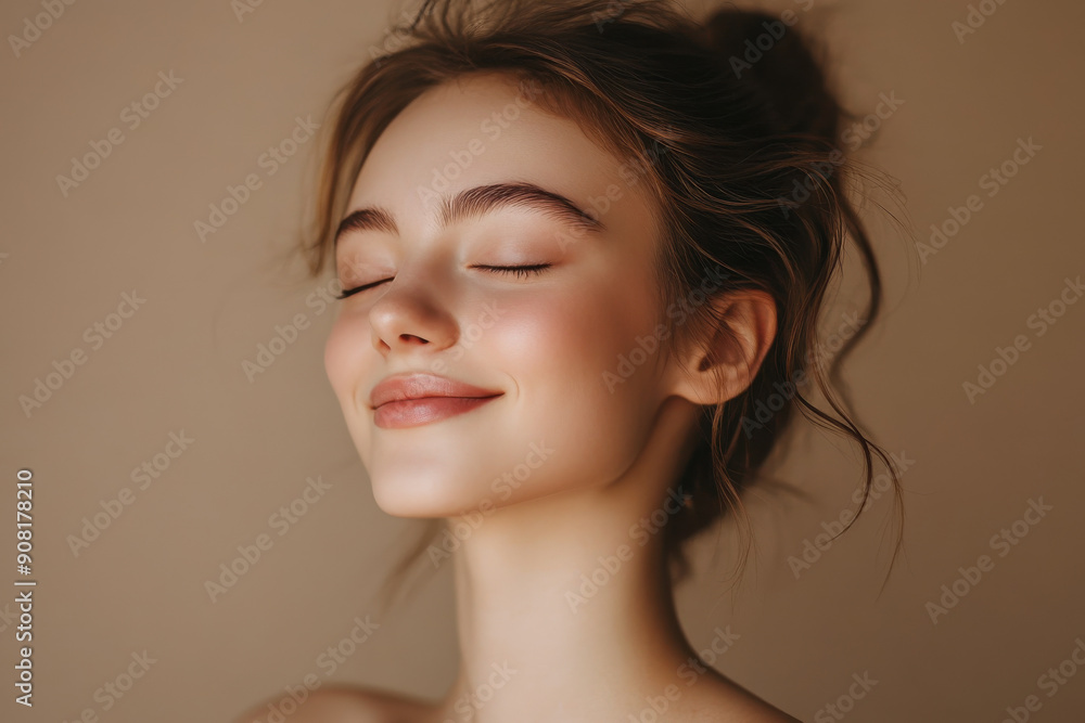 A close up of a girl's face with her eyes closed A close up of a girl's face with her eyes closed