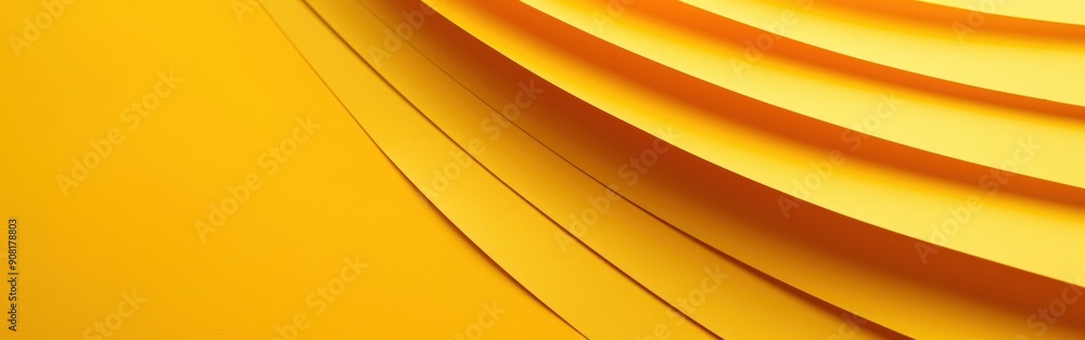 Curved Yellow Paper Sheets Stacked Neatly on Vibrant Background Curved Yellow Paper Sheets Stacked Neatly on Vibrant Background