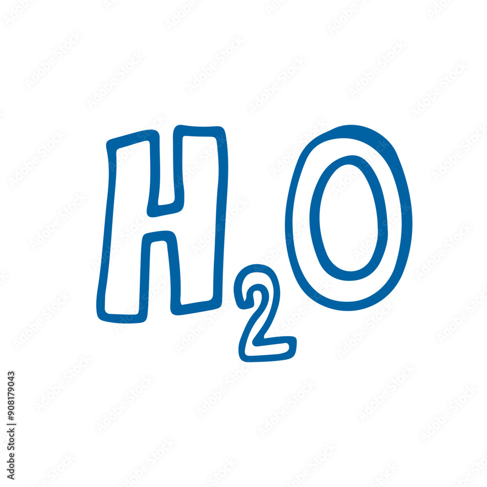 Written water formula sign in cartoon hand drawn style. Water symbol. Science concept. Hydrogen, oxygen. Written water formula sign in cartoon hand drawn style. Water symbol. Science concept. Hydrogen, oxygen.