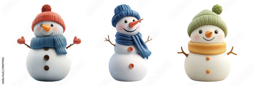 Playful Snowmen Figures Set Isolated on Transparent Background Playful Snowmen Figures Set Isolated on Transparent Background