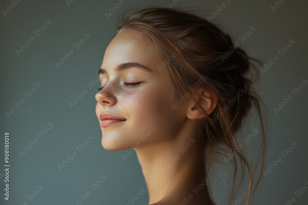 A close up of a girl's face with her eyes closed A close up of a girl's face with her eyes closed
