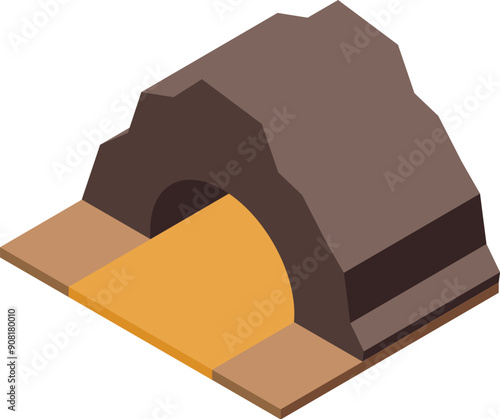Illustration of a mining tunnel crossing under a rock formation, isometric view