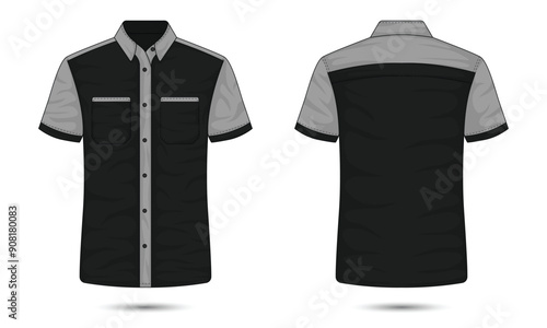 Modern short sleeve work shirt mockup front and back view