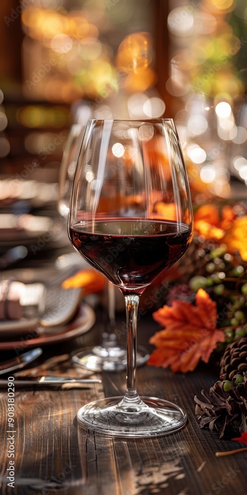 Autumn Table Setting With Wine Glass and Seasonal Decor Autumn Table Setting With Wine Glass and Seasonal Decor