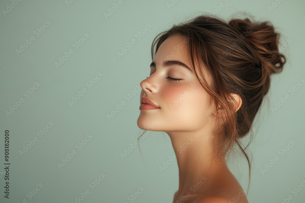 A close up of a girl's face with her eyes closed
