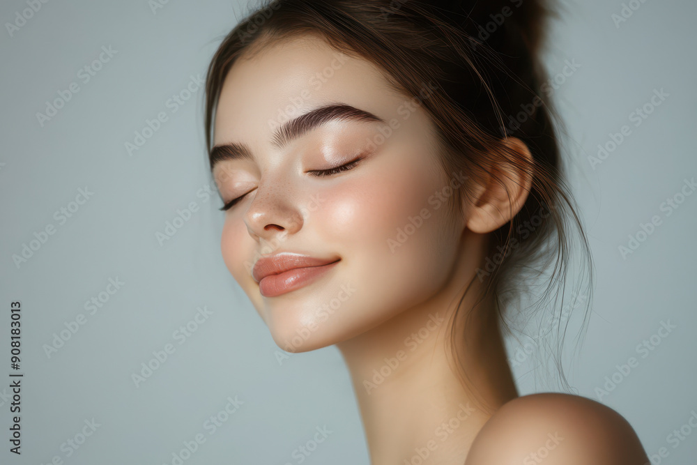 A close up of a girl's face with her eyes closed A close up of a girl's face with her eyes closed