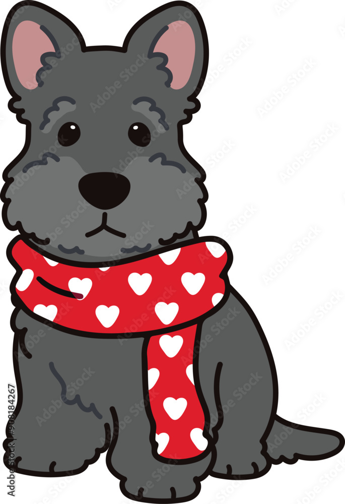 Simple and adorable Valentine's Day illustration of Scottish Terrier outlined Simple and adorable Valentine's Day illustration of Scottish Terrier outlined
