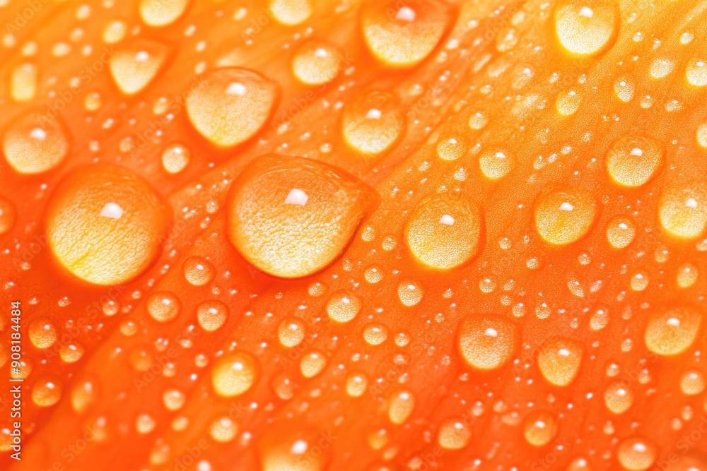Close-Up of Vibrant Orange Petal with Water Droplets Highlighting Freshness and Detail Close-Up of Vibrant Orange Petal with Water Droplets Highlighting Freshness and Detail