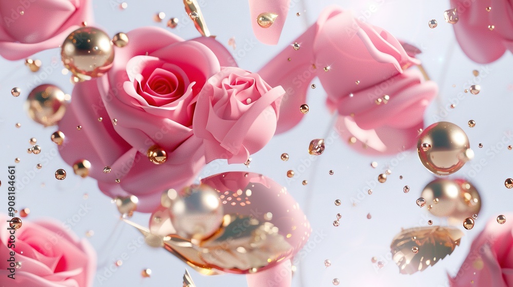Pink roses floating in the air with bubbles and water droplets on their petals Pink roses floating in the air with bubbles and water droplets on their petals