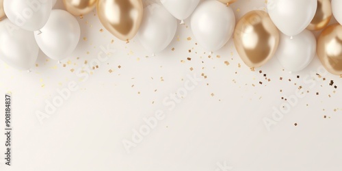 Wallpaper Mural Golden and white balloons with confetti on white background Torontodigital.ca