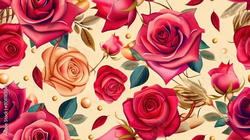 Wallpaper Mural   Close-up of red roses on white background with leaves and pearls at base Torontodigital.ca