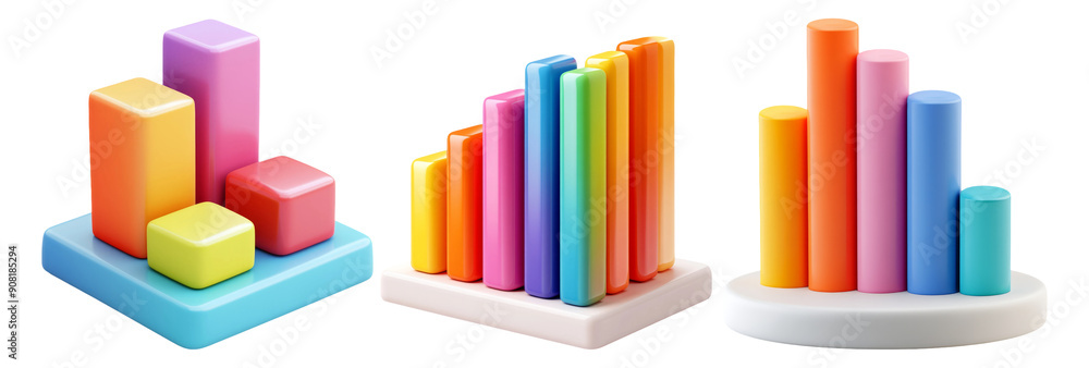 Cylindrical Bar Charts in Rainbow Colors Isolated on Transparent Background Cylindrical Bar Charts in Rainbow Colors Isolated on Transparent Background