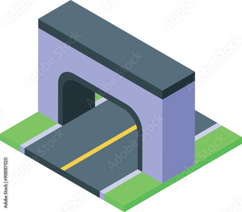 Short pedestrian bridge crossing a road with traffic lines in an isometric illustration