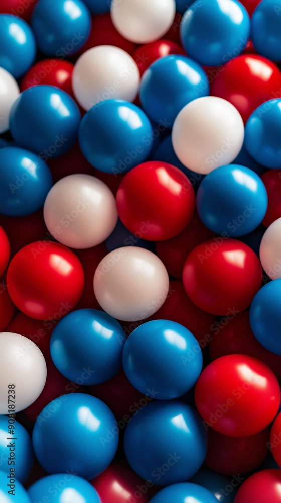 red white and blue childrens ball pit, product photography, 35mm DSLR, low angle red white and blue childrens ball pit, product photography, 35mm DSLR, low angle