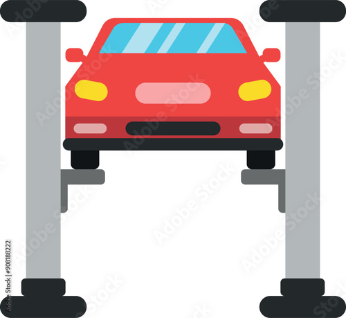 Car on garage lift. Professional auto repair service color icon