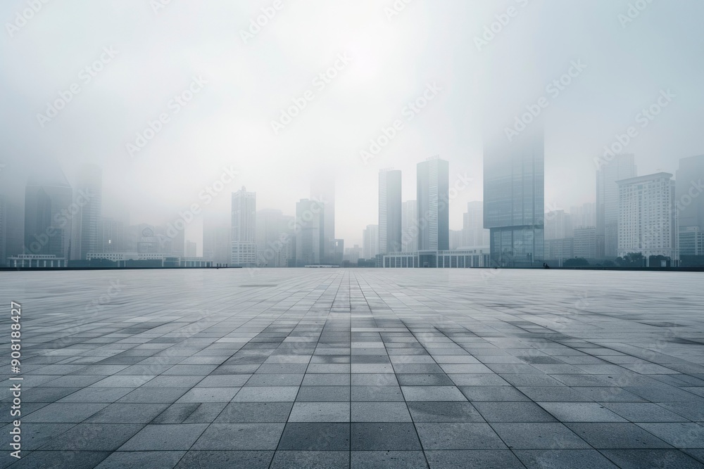 Foggy Cityscape with Empty Plaza Foggy Cityscape with Empty Plaza