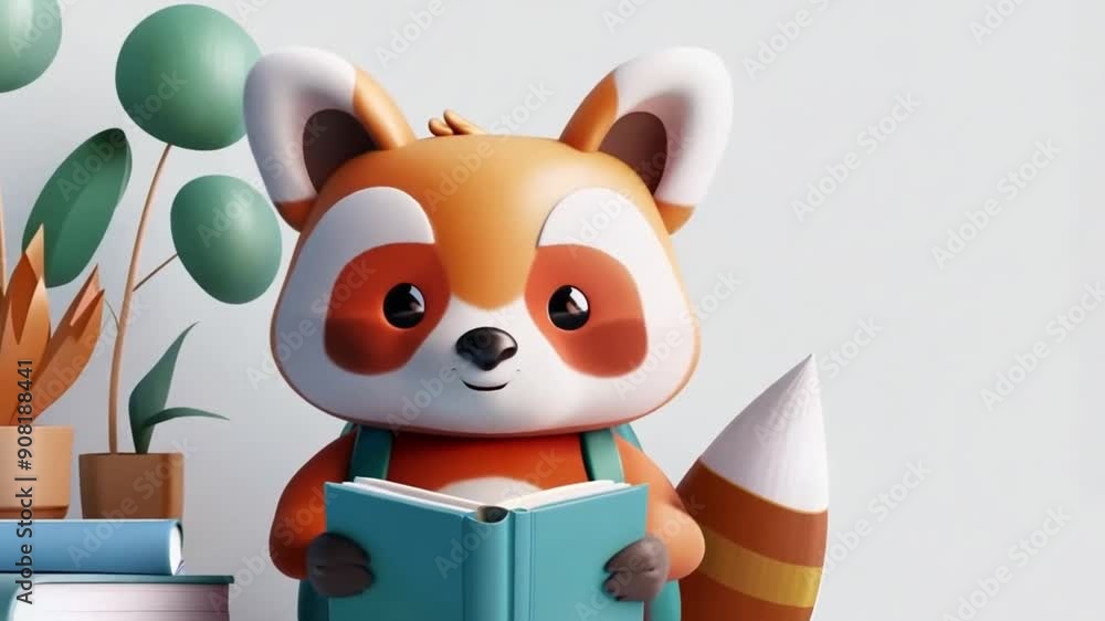 Red panda character reading a book, adorable animal illustration. Red panda character reading a book, adorable animal illustration.