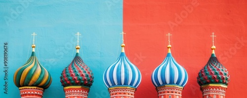 Russian architecture, onion domes, focus on, cultural identity, surreal, overlay, Red Square