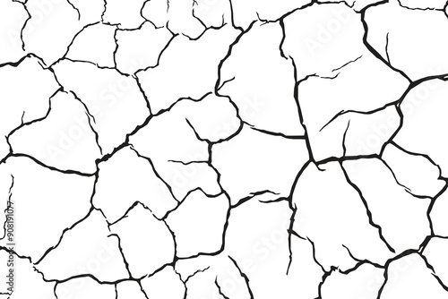 Vector and clip art pattern with many cracks and scratches. Cracked barren desert earth on background banner caused by drought from global warming.