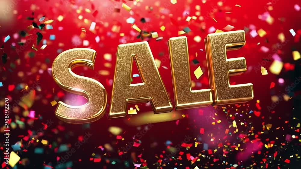 Bright animated red background with gold sequins and SALE lettering Bright animated red background with gold sequins and SALE lettering