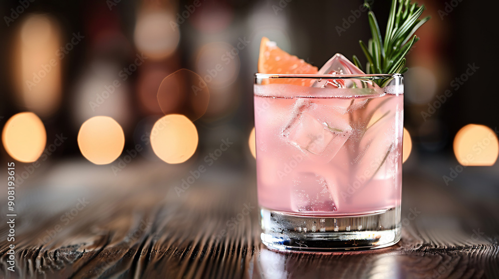 A drink with a rosemary garnish A drink with a rosemary garnish