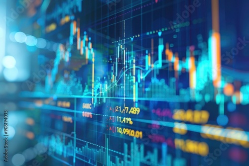 Abstract Financial Data Display with Line and Bar Graphs