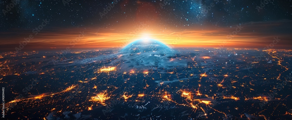 Earth globe surrounded by city lights and highway pathways. Earth globe surrounded by city lights and highway pathways.