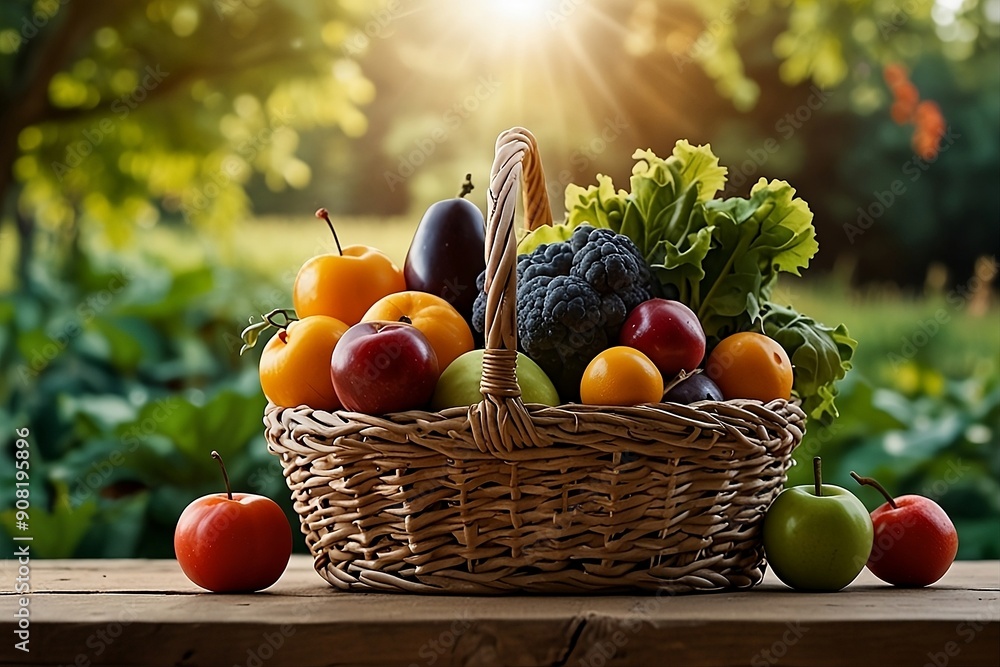 Vibrant Harvest: Fresh Vegetables and Fruits in a Sunlit Basket Vibrant Harvest: Fresh Vegetables and Fruits in a Sunlit Basket