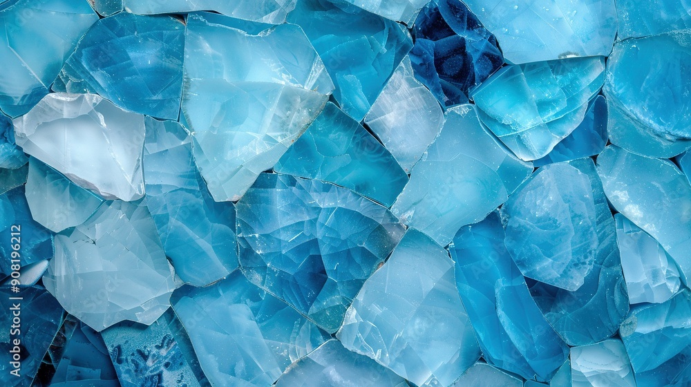 close-up blue and white glass tiles on a wall with water droplets on the surface close-up blue and white glass tiles on a wall with water droplets on the surface