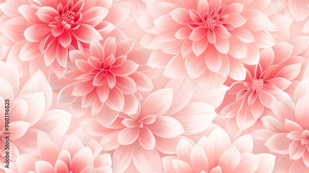 Pink and white flowers on a pink and white background, with an abundance of pink blossoms in the center Pink and white flowers on a pink and white background, with an abundance of pink blossoms in the center