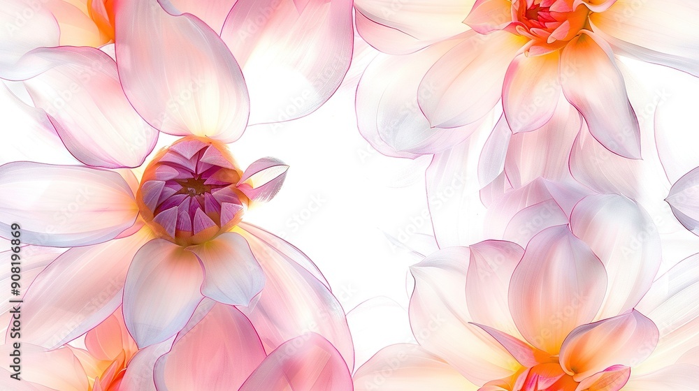 A photo of numerous flowers arranged on a pure white backdrop featuring a rose-colored focal point at its center A photo of numerous flowers arranged on a pure white backdrop featuring a rose-colored focal point at its center