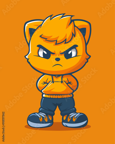 Angry Orange Cat Mascot - Edgy Cartoon Character Logo