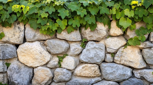 Stone Wall Covered in Green Vine