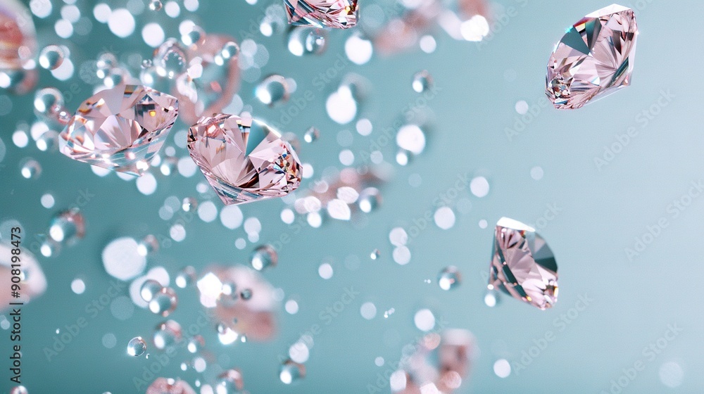 A diamond cluster hovering above a watery expanse, adorned by ripples at its base A diamond cluster hovering above a watery expanse, adorned by ripples at its base