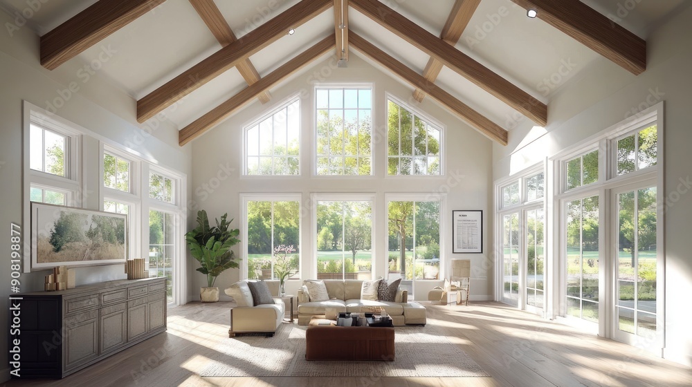 Obraz premium Spacious Living Room with Large Windows